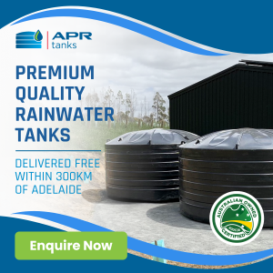 APR Tanks ad: rainwater tanks delivered within 300km of Adelaide