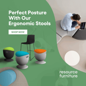 Resource Furniture ad: ergonomic stools